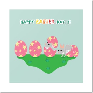 Happy easter's day, Bunny easter, easter egg, Bunny hatch from easter egg, cute bunny, rabbit lover. Posters and Art